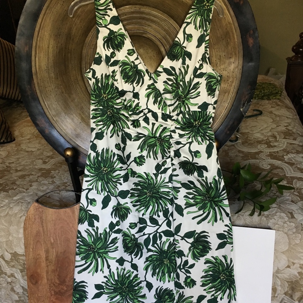 Green & white knee length dress